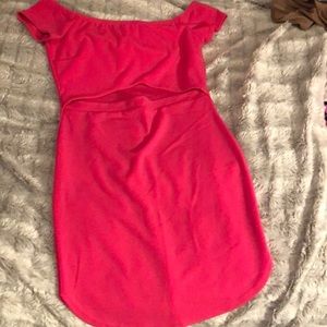 Revamped Hot Pink Off-shoulder Dress